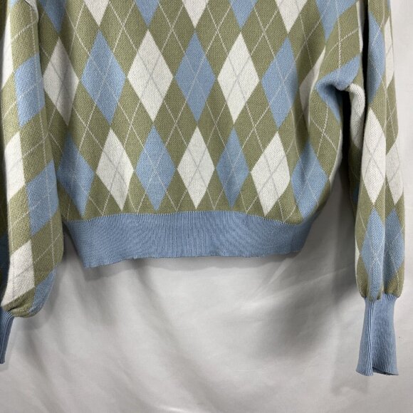 Cider Cropped Cardigan Argyle V-Neck Preppy Soft Girl Sweater - Picture 9 of 12